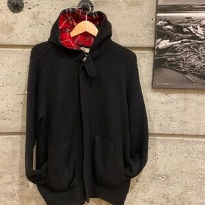 East side Knit Zip Up Sweater with red check plaid lining